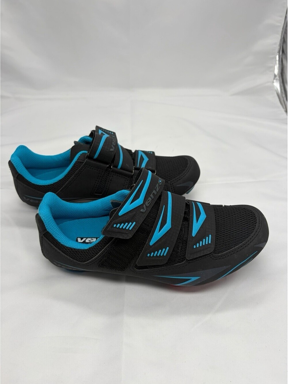 Venzo Cycling Shoes UNISEX Mens 5 Womens 6.5 Black/Blue 3 Straps MINT